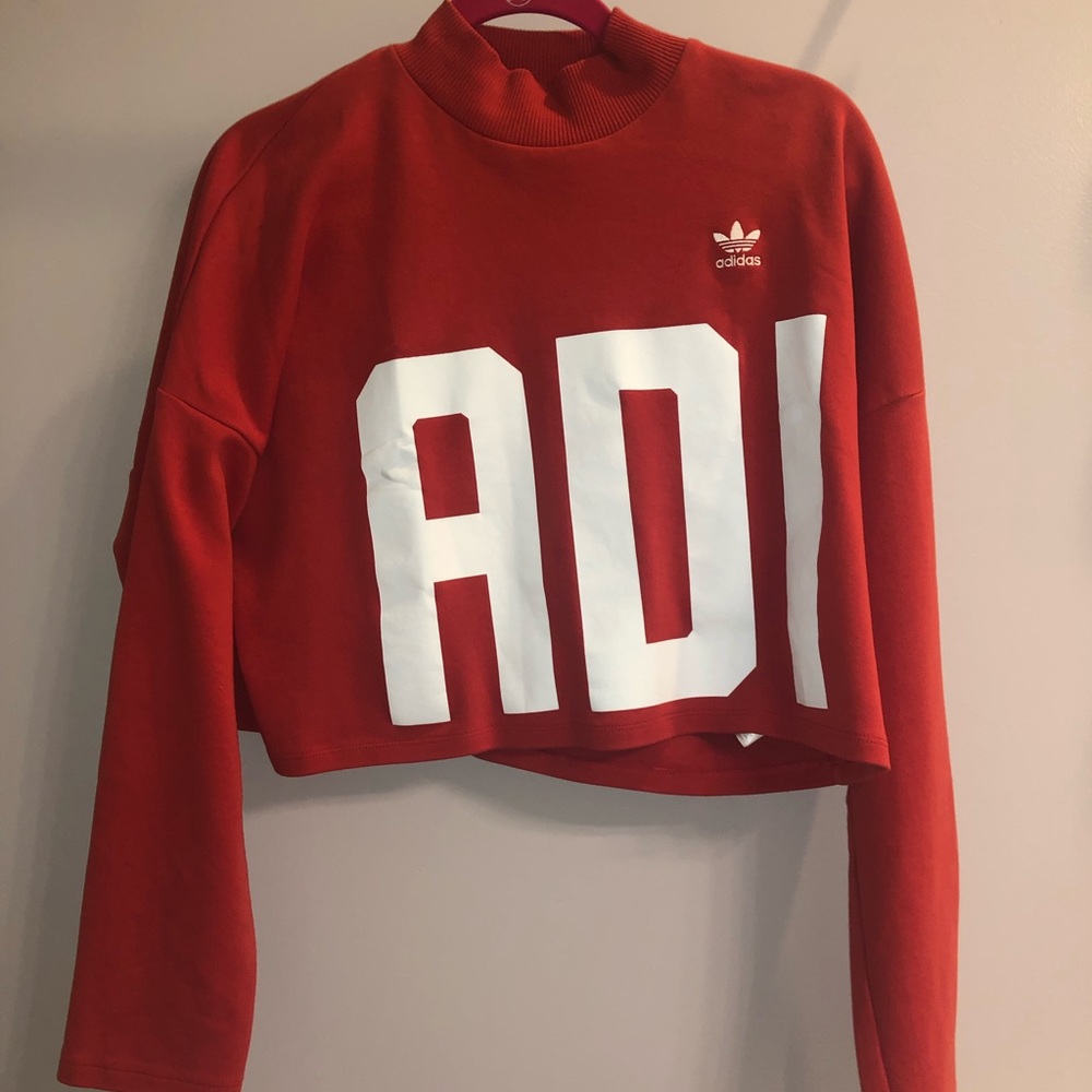 Adidas red cropped sweatshirt